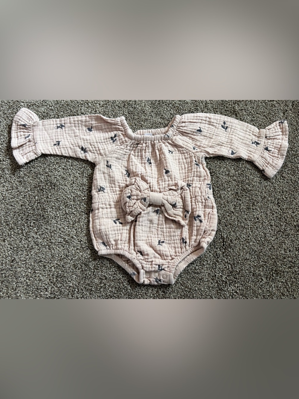 Soft Blush Floral Baby One-Piece Bodysuit with Bow